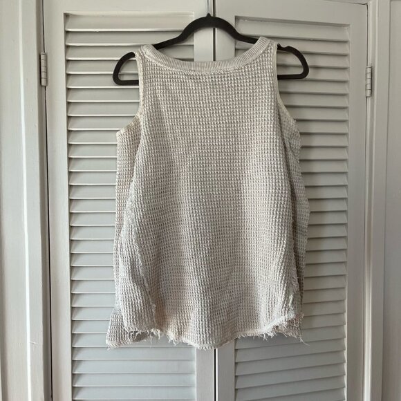 Free People Sunrise Cold-Shoulder Waffle Knit top sweater oatmeal small - Picture 8 of 9